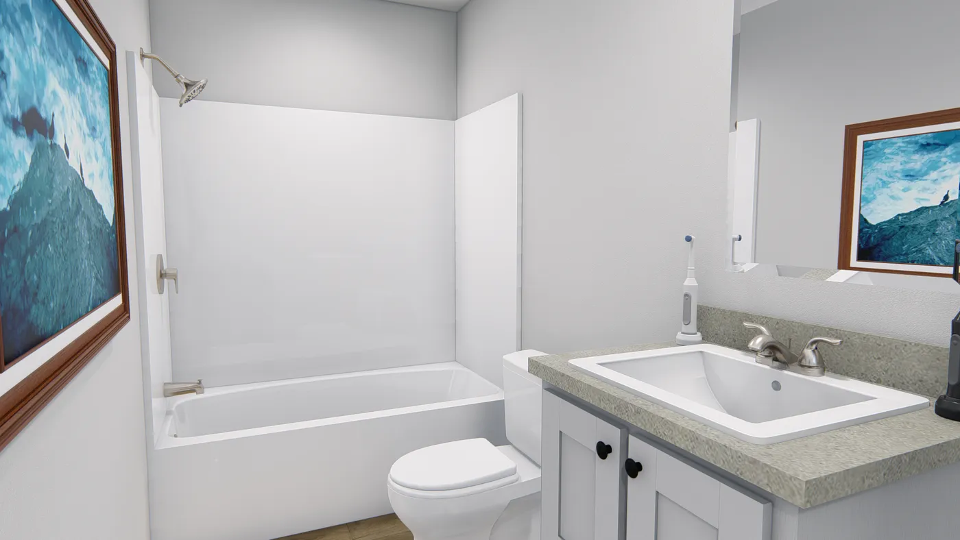The TEM2452-3A AFRICA Guest Bathroom. This Manufactured Mobile Home features 3 bedrooms and 2 baths.