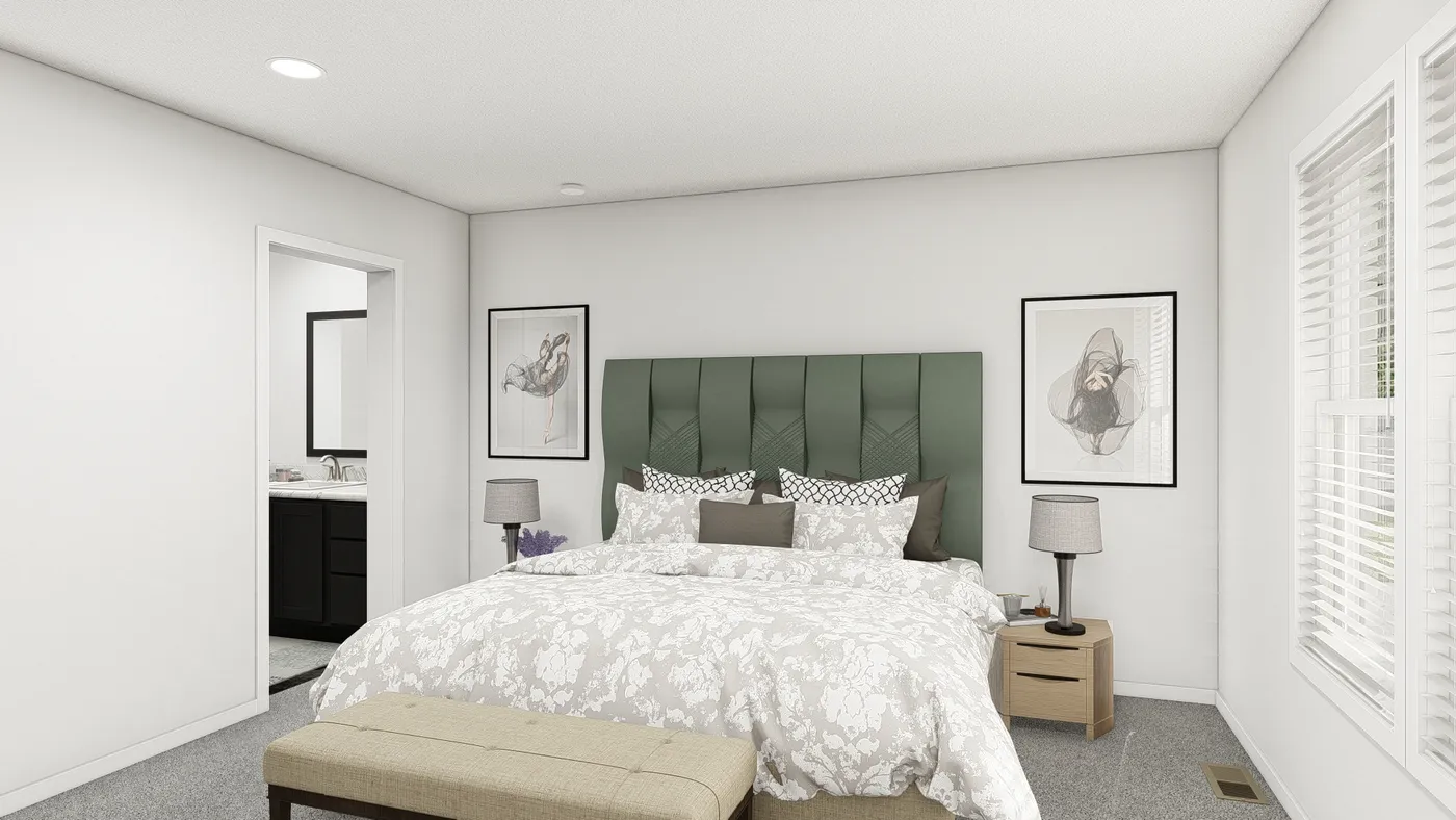 The DRM486F 48'              DREAM Primary Bedroom. This Manufactured Mobile Home features 4 bedrooms and 2 baths.