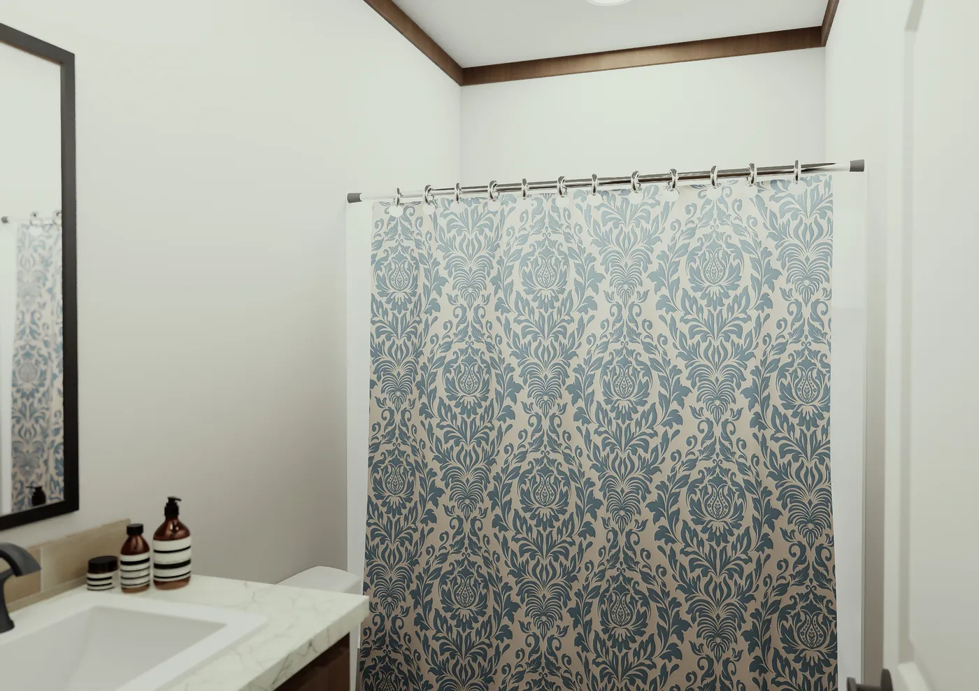 The THE ELITE Guest Bathroom. This Manufactured Mobile Home features 3 bedrooms and 2 baths.