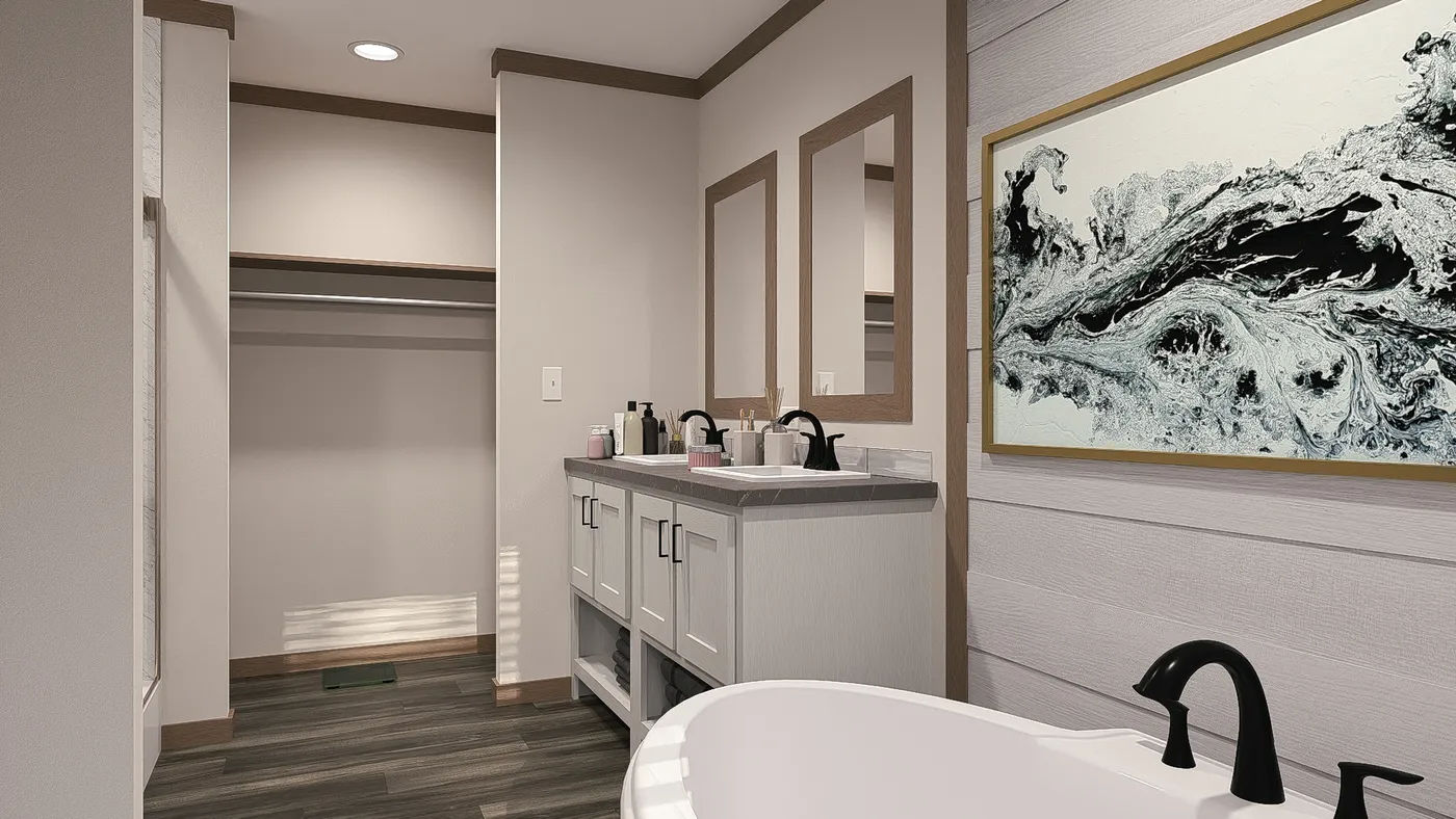 The LEXI Primary Bathroom. This Manufactured Mobile Home features 3 bedrooms and 2 baths.
