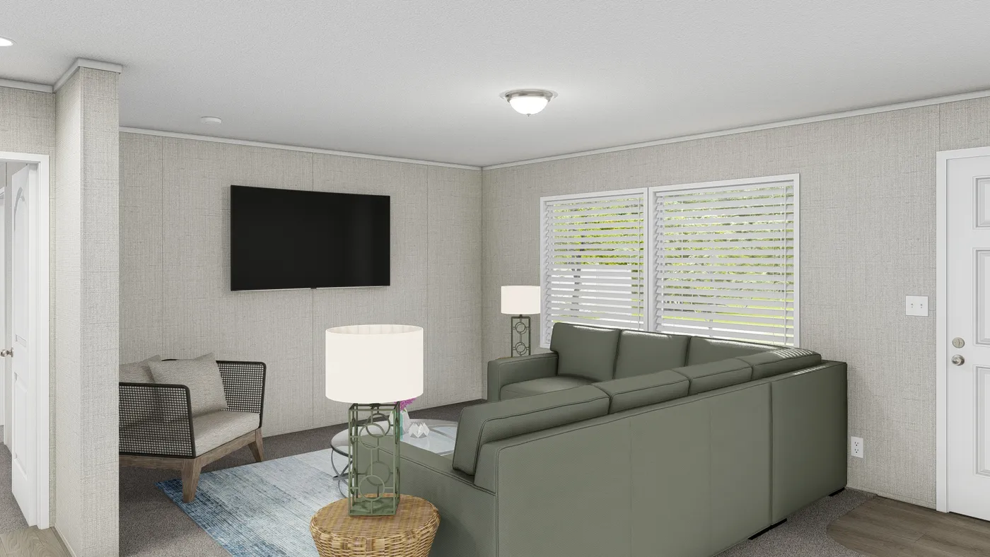 The COASTAL BREEZE II 28X56 Living Room. This Manufactured Mobile Home features 3 bedrooms and 2 baths.