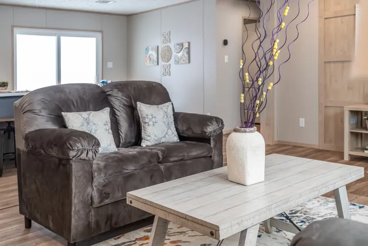 The RIO Living Room. This Manufactured Mobile Home features 3 bedrooms and 2 baths.