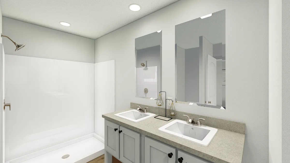 The SOLSBURY HILL Primary Bathroom. This Manufactured Mobile Home features 3 bedrooms and 2 baths.