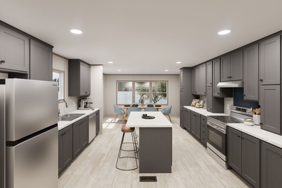 The ULTRA FLEX JEWEL Kitchen. This Manufactured Mobile Home features 3 bedrooms and 2 baths.
