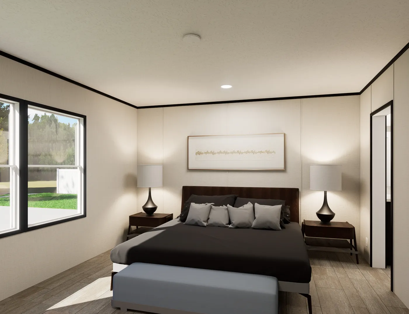 The ULTRA FLEX HERCULES 28X68 3BR Guest Bedroom. This Manufactured Mobile Home features 3 bedrooms and 2 baths.