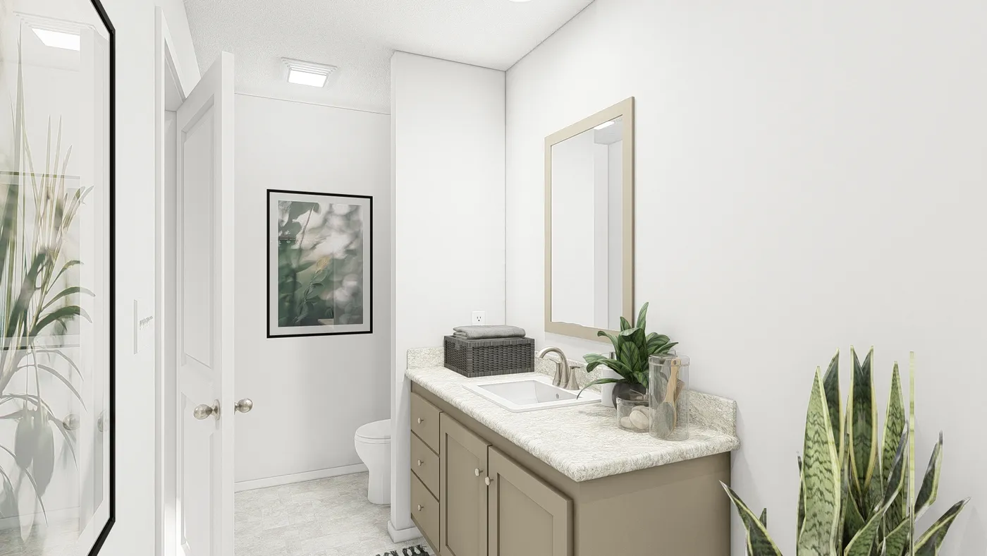 The DRM603N 1560'            DREAM Primary Bathroom. This Manufactured Mobile Home features 2 bedrooms and 2 baths.