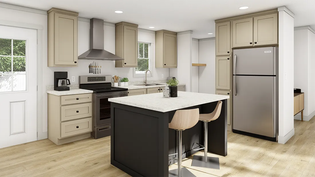 The SOLSBURY HILL 7616 TEMPO Kitchen. This Manufactured Mobile Home features 3 bedrooms and 2 baths.
