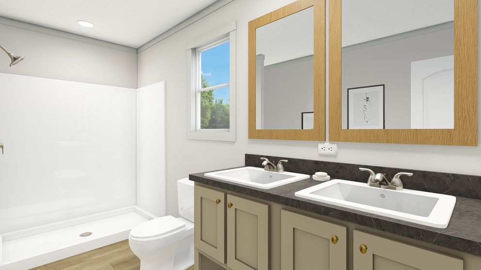 The UNDER PRESSURE 4828-32-1 TEMPO Primary Bathroom. This Manufactured Mobile Home features 3 bedrooms and 2 baths.