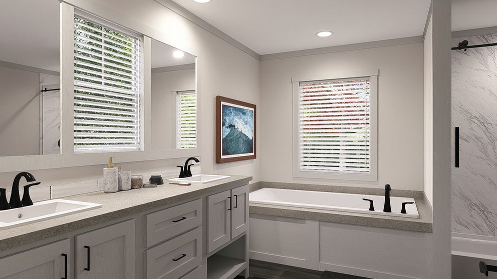 The FARM 3 FLEX DEN Primary Bathroom. This Manufactured Mobile Home features 3 bedrooms and 2 baths.