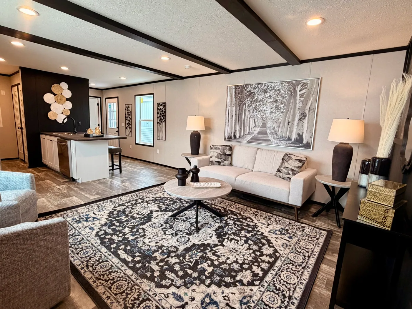 The PEARL Living Room. This Manufactured Mobile Home features 3 bedrooms and 2 baths.