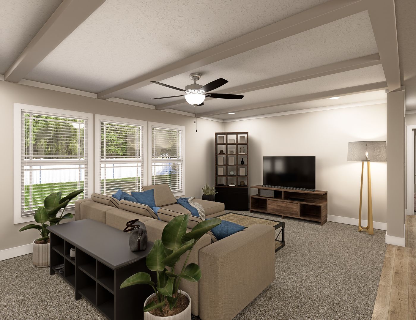 The CLASSIC 60B Living Room. This Manufactured Mobile Home features 3 bedrooms and 2 baths.