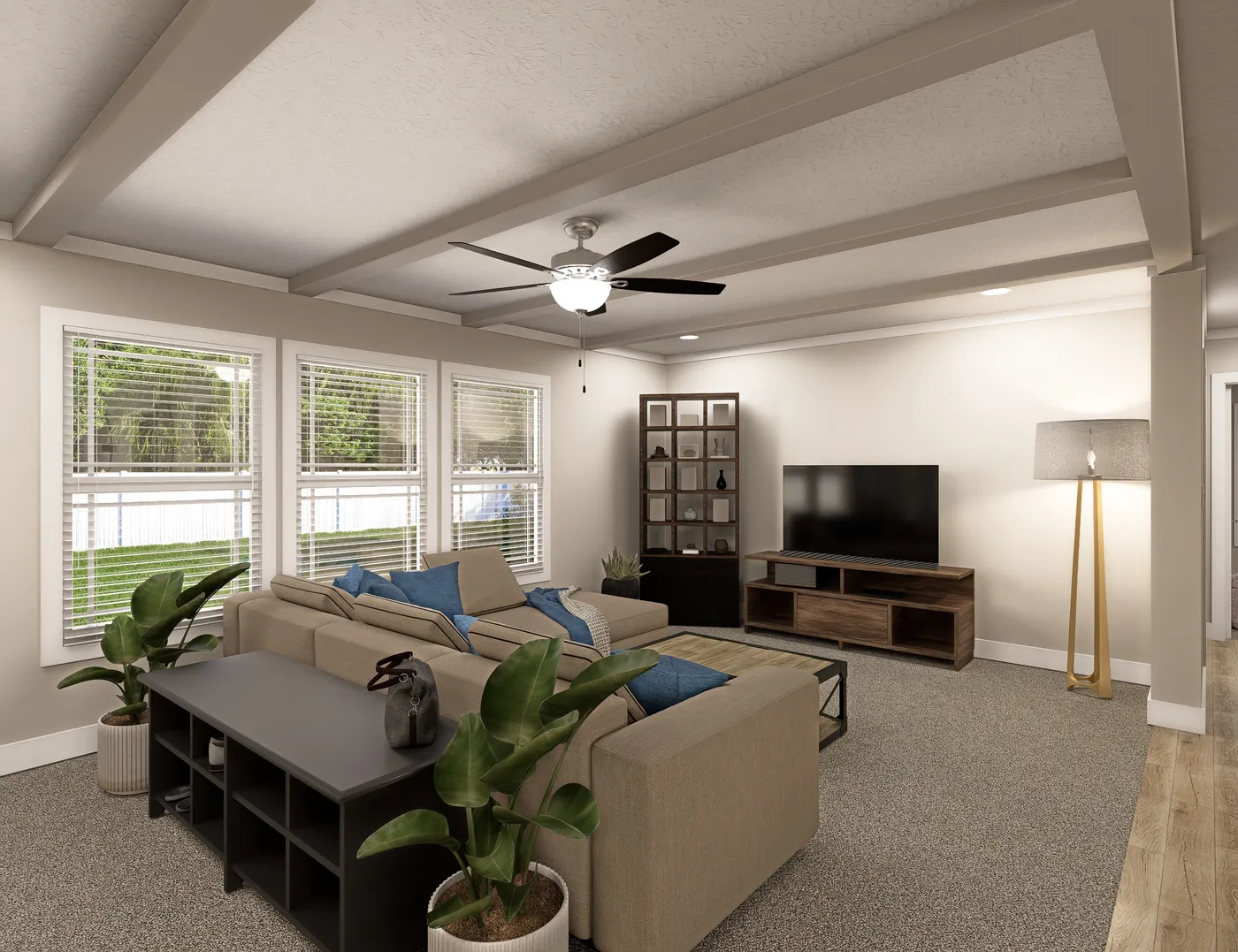 The CLASSIC 60B Living Room. This Manufactured Mobile Home features 3 bedrooms and 2 baths.