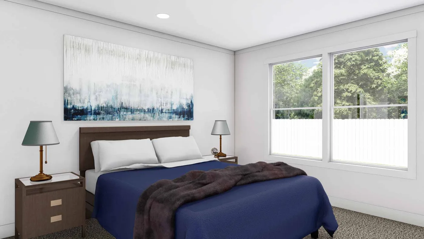The JOHNNY B GOODE Primary Bedroom. This Modular Home features 3 bedrooms and 2 baths.