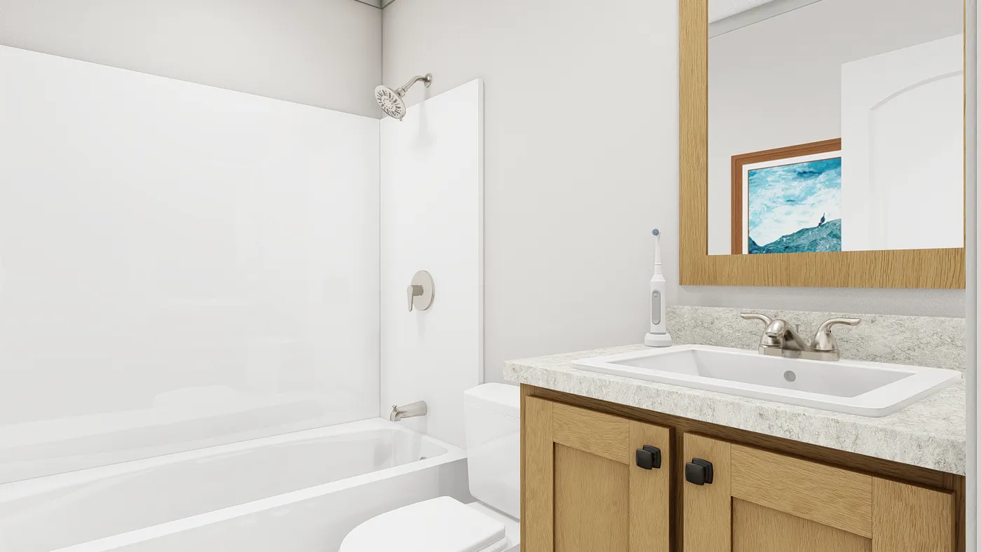 The STAND BY ME 5224-32-2 Guest Bathroom. This Manufactured Mobile Home features 3 bedrooms and 2 baths.