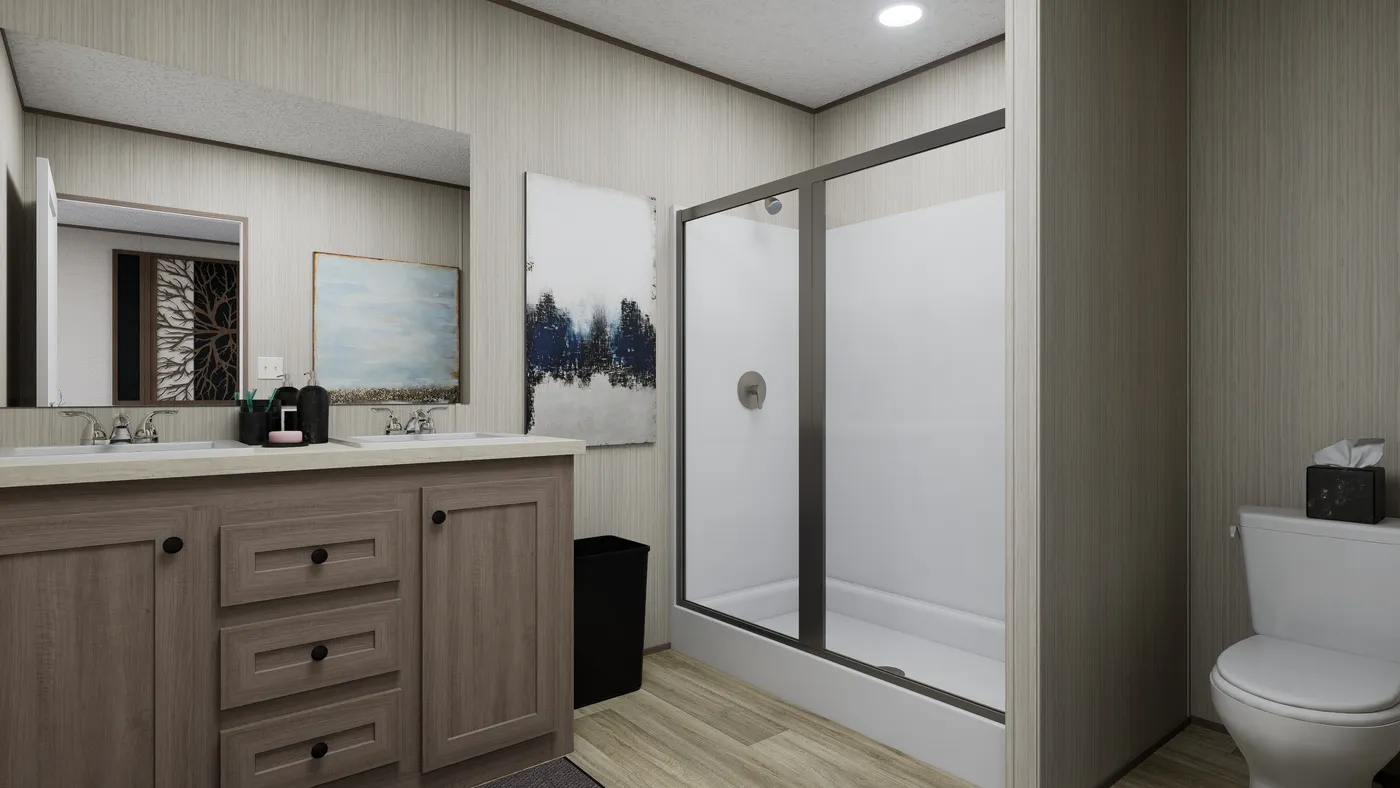 The ROCKY VALLEY Primary Bathroom. This Manufactured Mobile Home features 3 bedrooms and 2 baths.