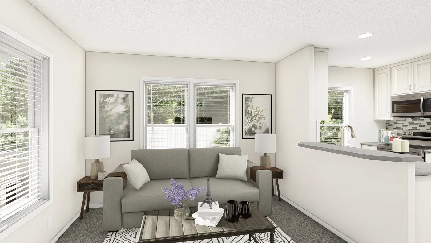 The DRM401M 40'              DREAM Living Room. This Manufactured Mobile Home features 1 bedroom and 1 bath.