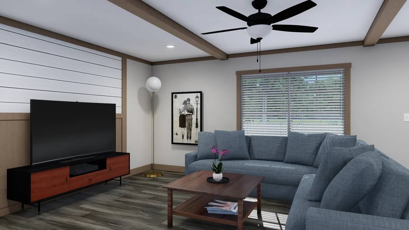 The EVERETT ELITE Living Room. This Manufactured Mobile Home features 4 bedrooms and 3 baths.
