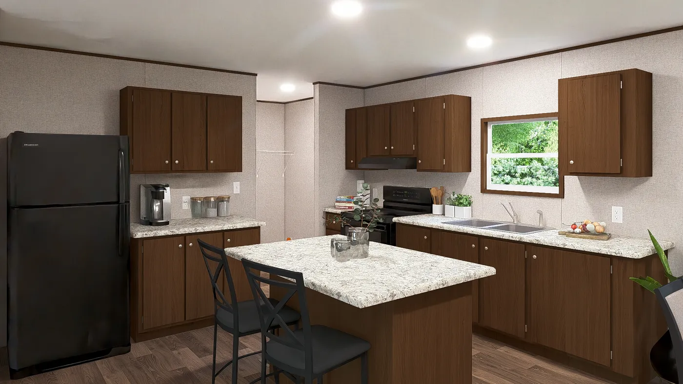 The MAPLE Kitchen. This Manufactured Mobile Home features 3 bedrooms and 2 baths.