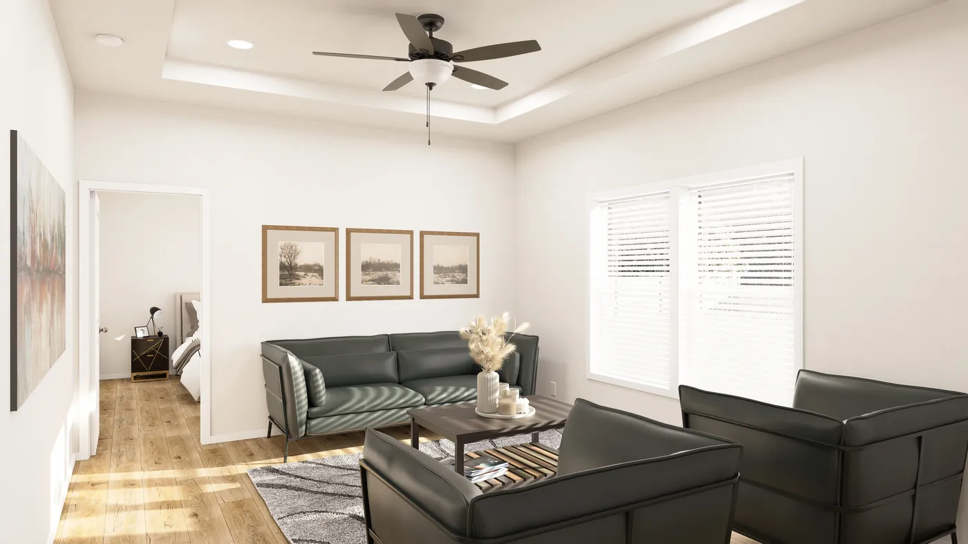 The PREFERRED PLUS CP561F  CLAYTON Living Room. This Manufactured Mobile Home features 3 bedrooms and 2 baths.