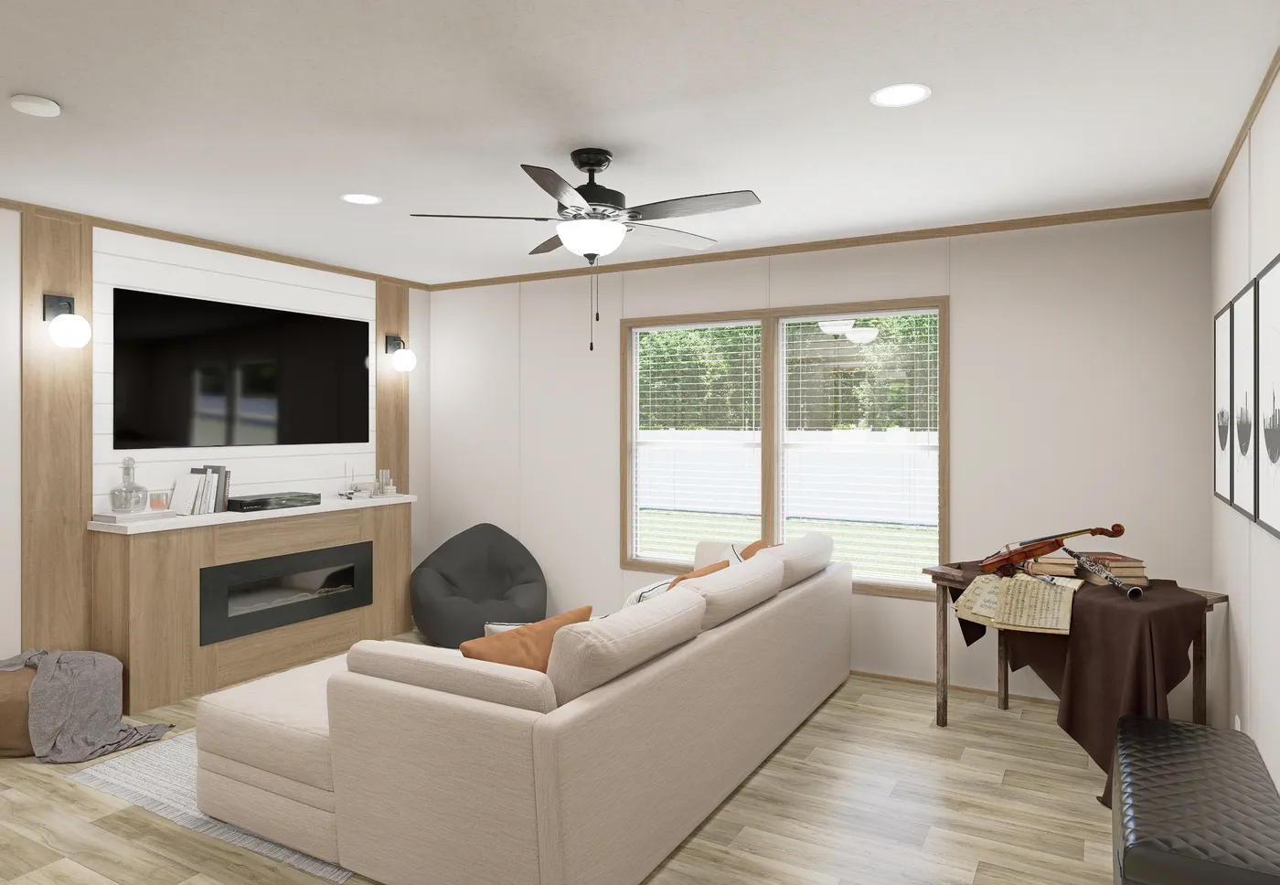 The THE MOUNTAINEER 72 Living Room. This Manufactured Mobile Home features 3 bedrooms and 2 baths.