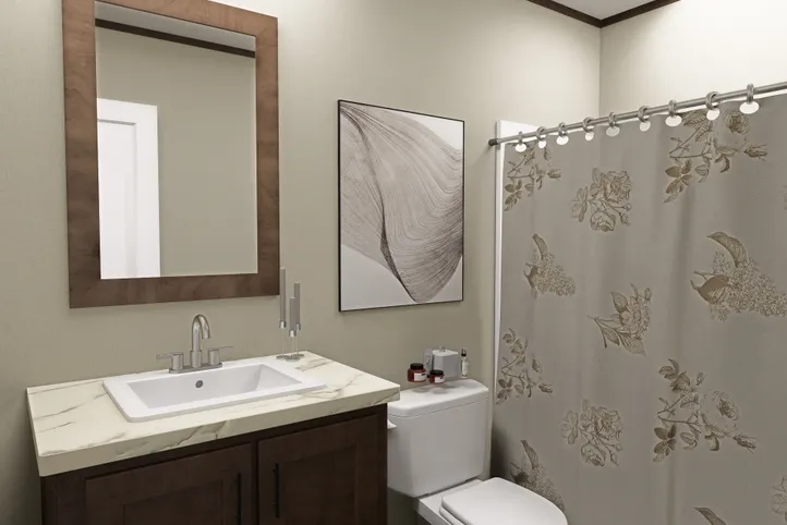 The RIO Guest Bathroom. This Manufactured Mobile Home features 3 bedrooms and 2 baths.