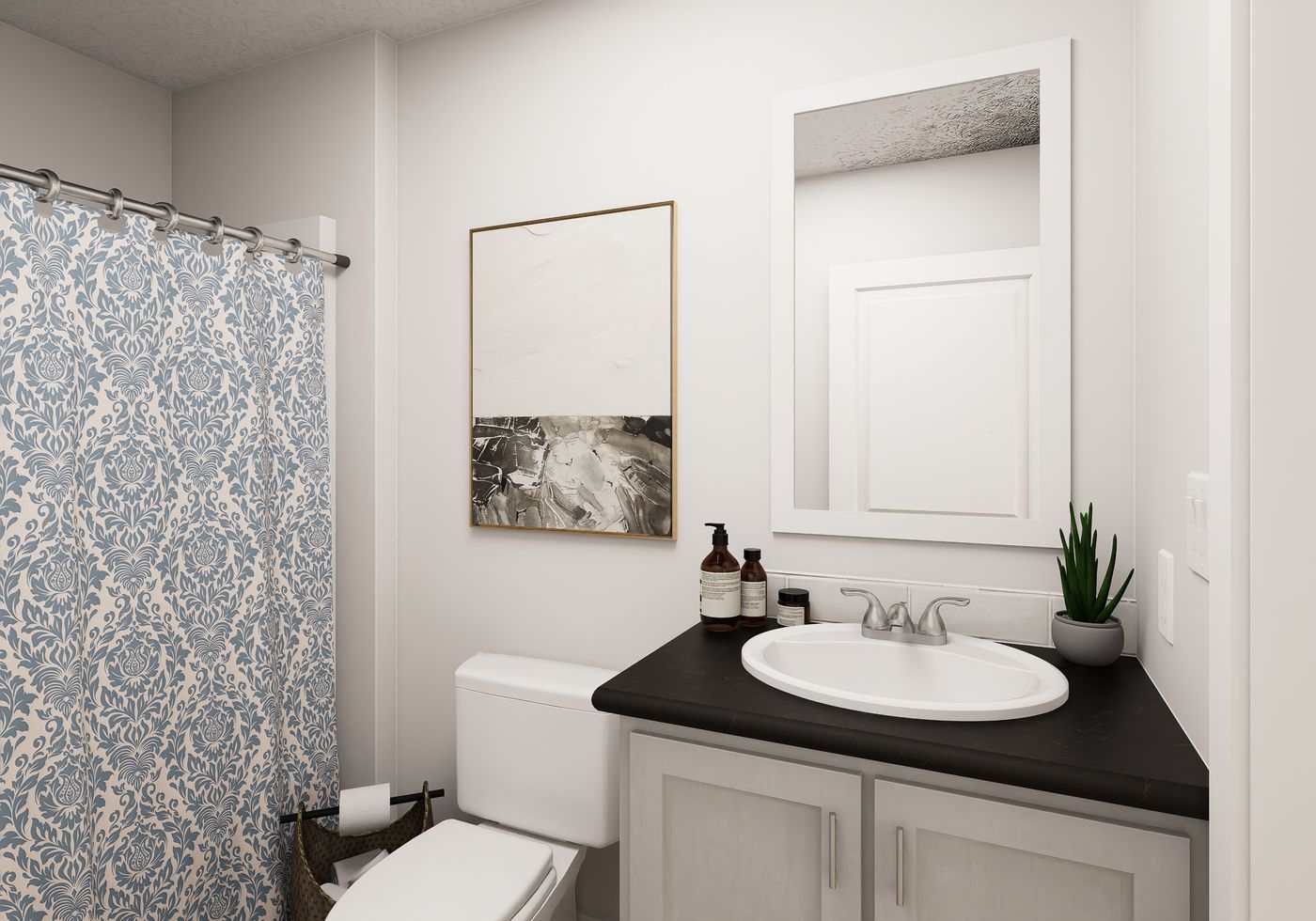 The RIGHT CHOICE 108 Guest Bathroom. This Manufactured Mobile Home features 3 bedrooms and 2 baths.