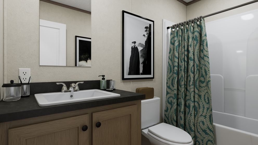 The 5614-CC02 CLEARPATH 56 Guest Bathroom. This Manufactured Mobile Home features 2 bedrooms and 2 baths.