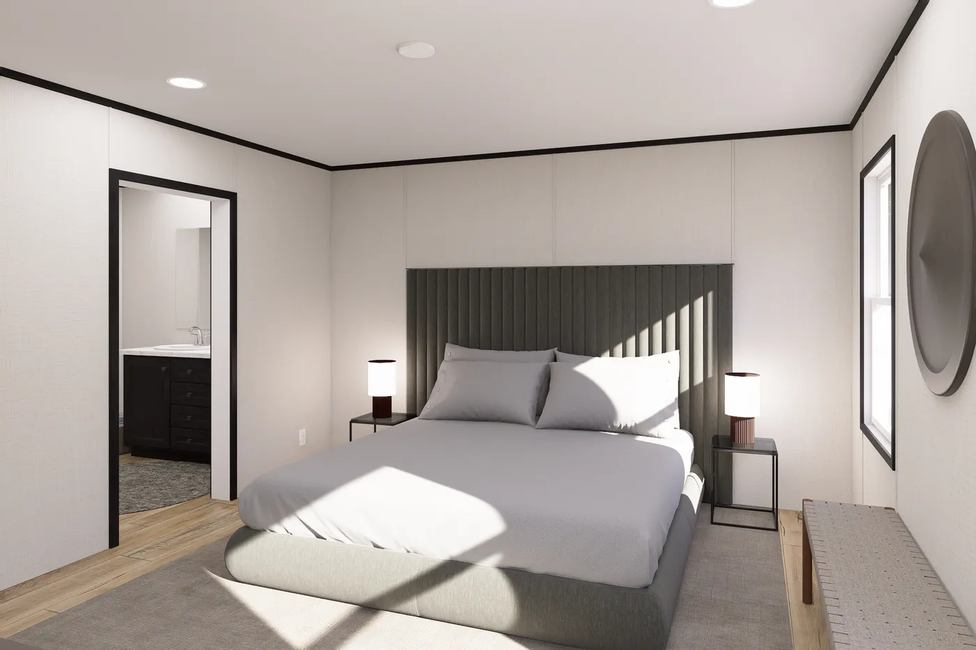 The ULTRA FLEX Primary Bedroom. This Manufactured Mobile Home features 3 bedrooms and 2 baths.