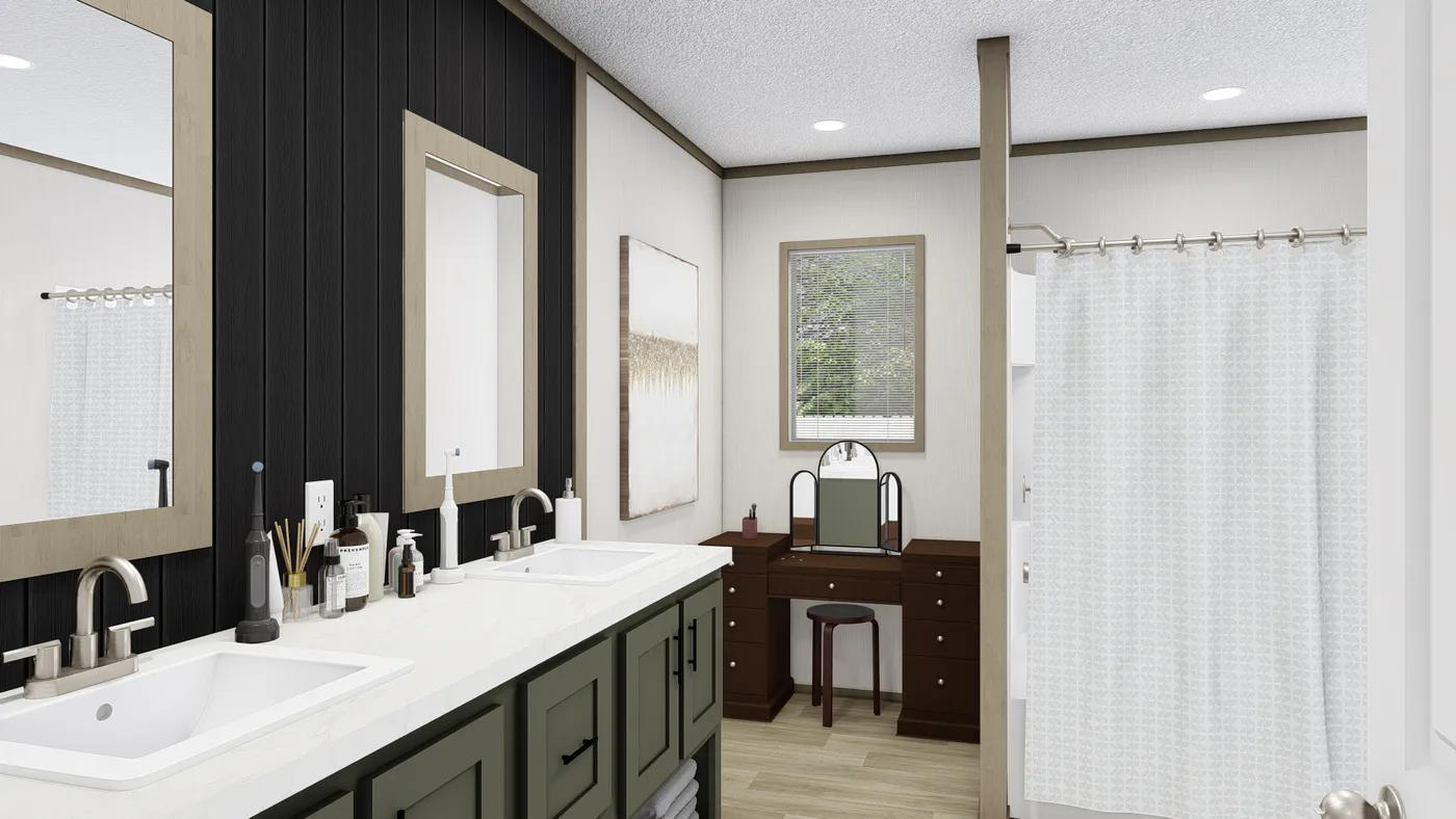 The BOONE Primary Bathroom. This Manufactured Mobile Home features 4 bedrooms and 2 baths.