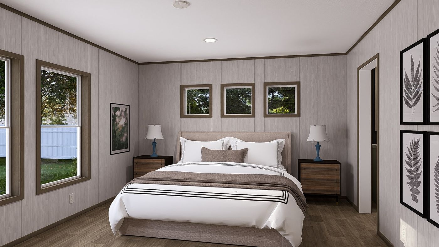 The CROCKETT Primary Bedroom. This Manufactured Mobile Home features 3 bedrooms and 2 baths.