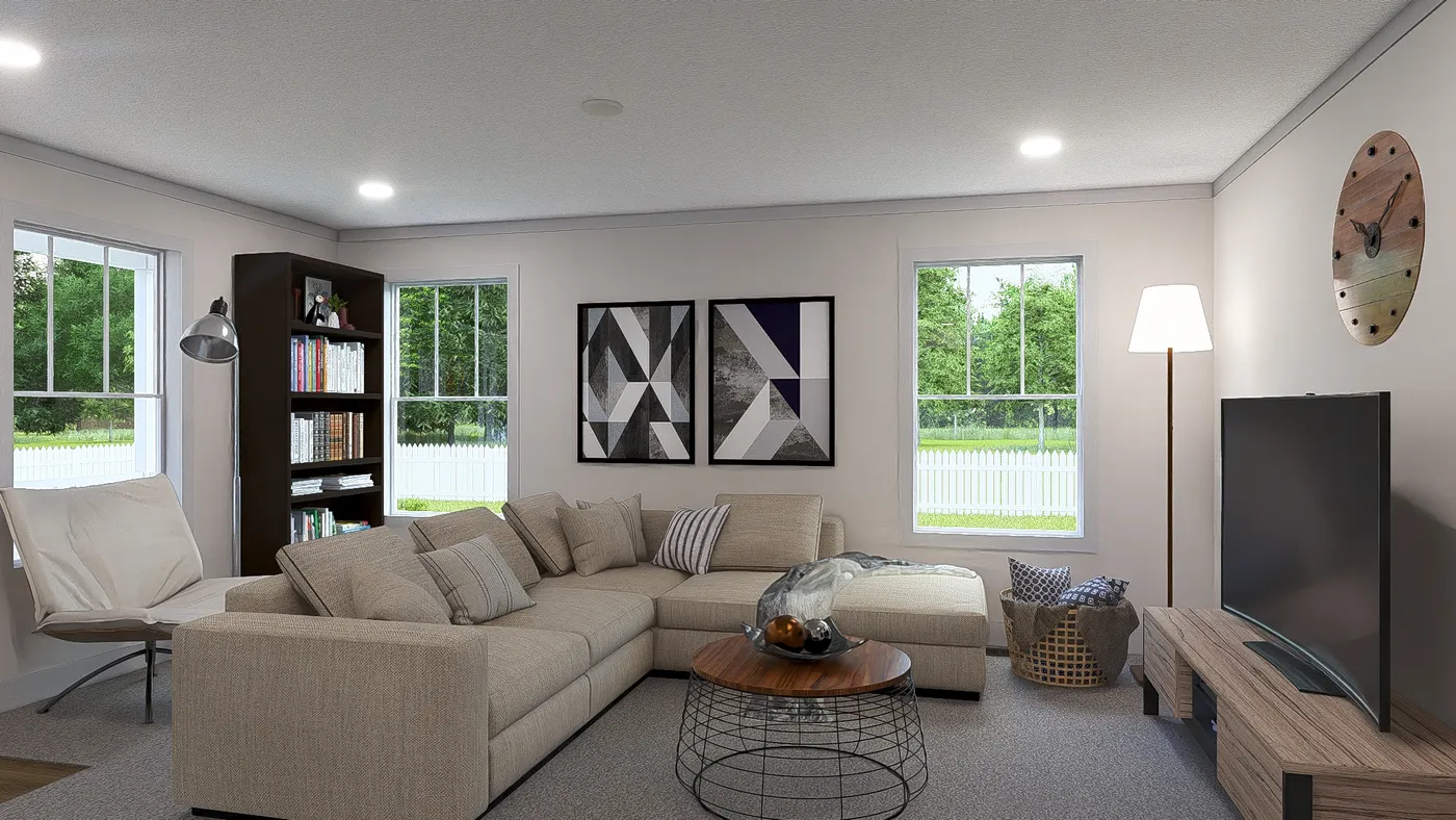 The STAYIN' ALIVE Living Room. This Manufactured Mobile Home features 3 bedrooms and 2 baths.