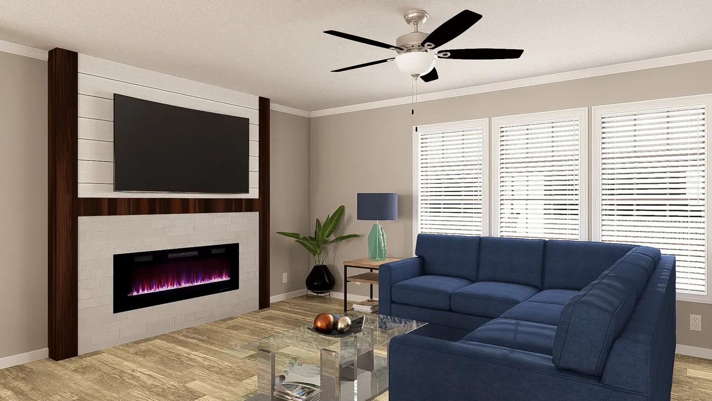 The THE BIG EASY Living Room. This Manufactured Mobile Home features 4 bedrooms and 3 baths.