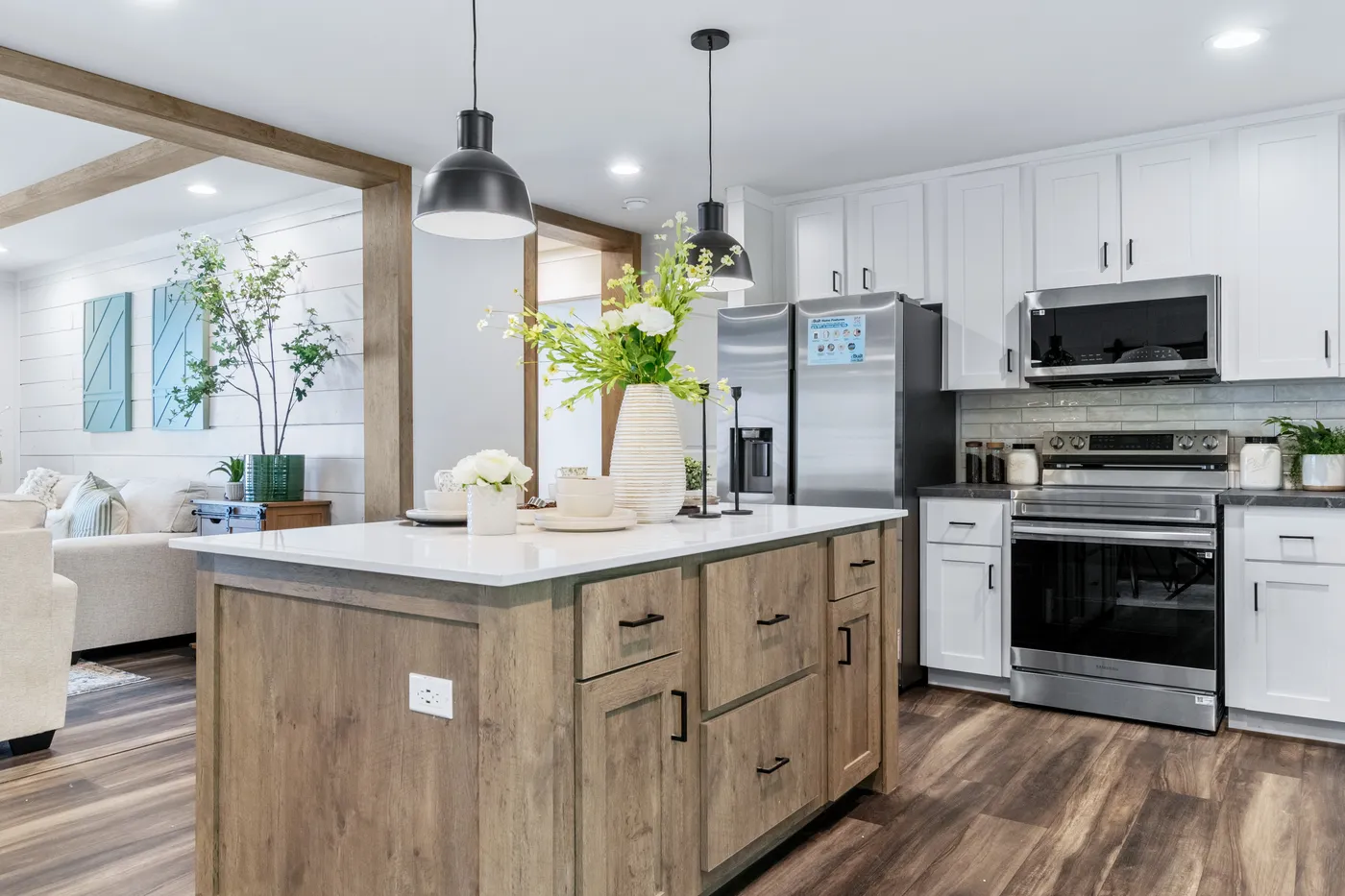 The SAWYER ELITE Kitchen. This Manufactured Mobile Home features 3 bedrooms and 2 baths.