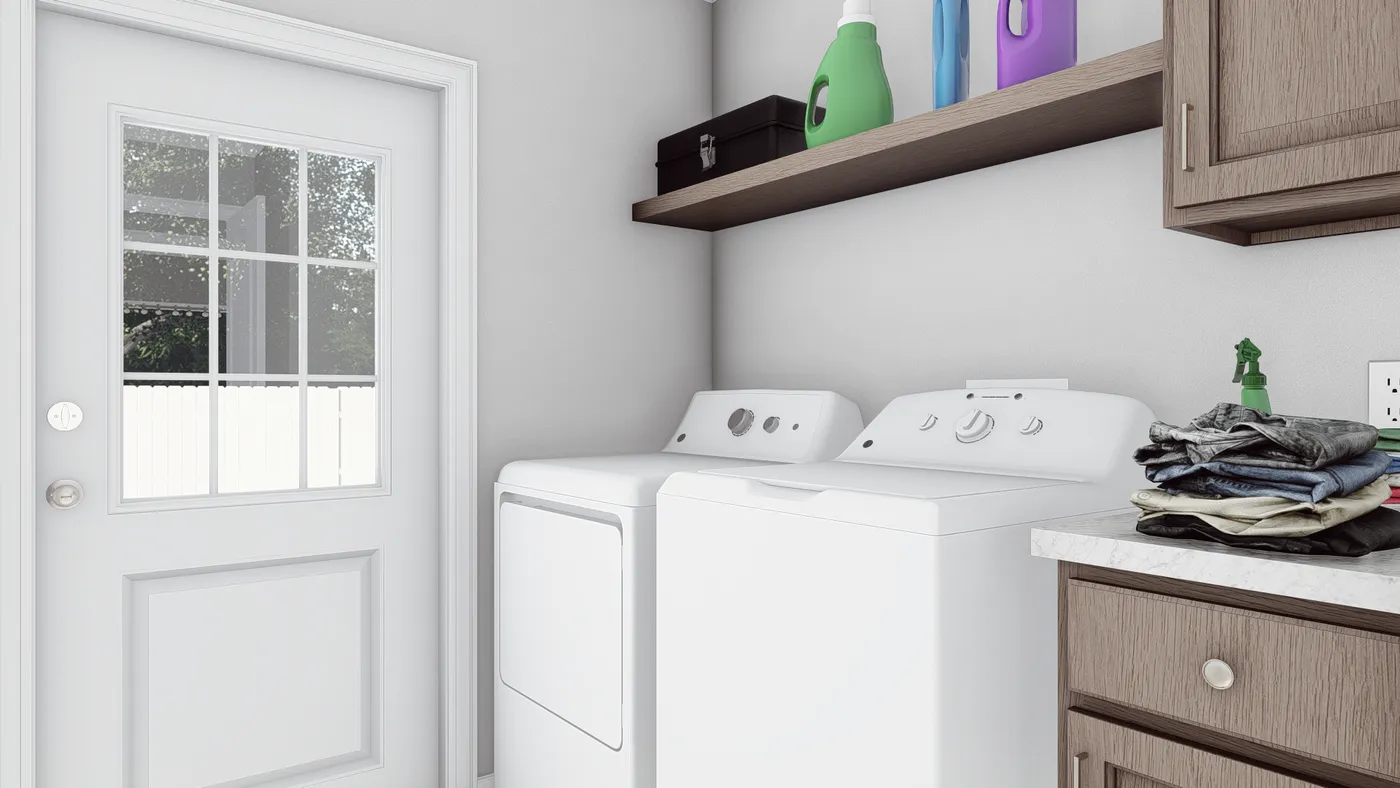The THE SOUTHERN CHARM Utility Room. This Manufactured Mobile Home features 3 bedrooms and 2 baths.