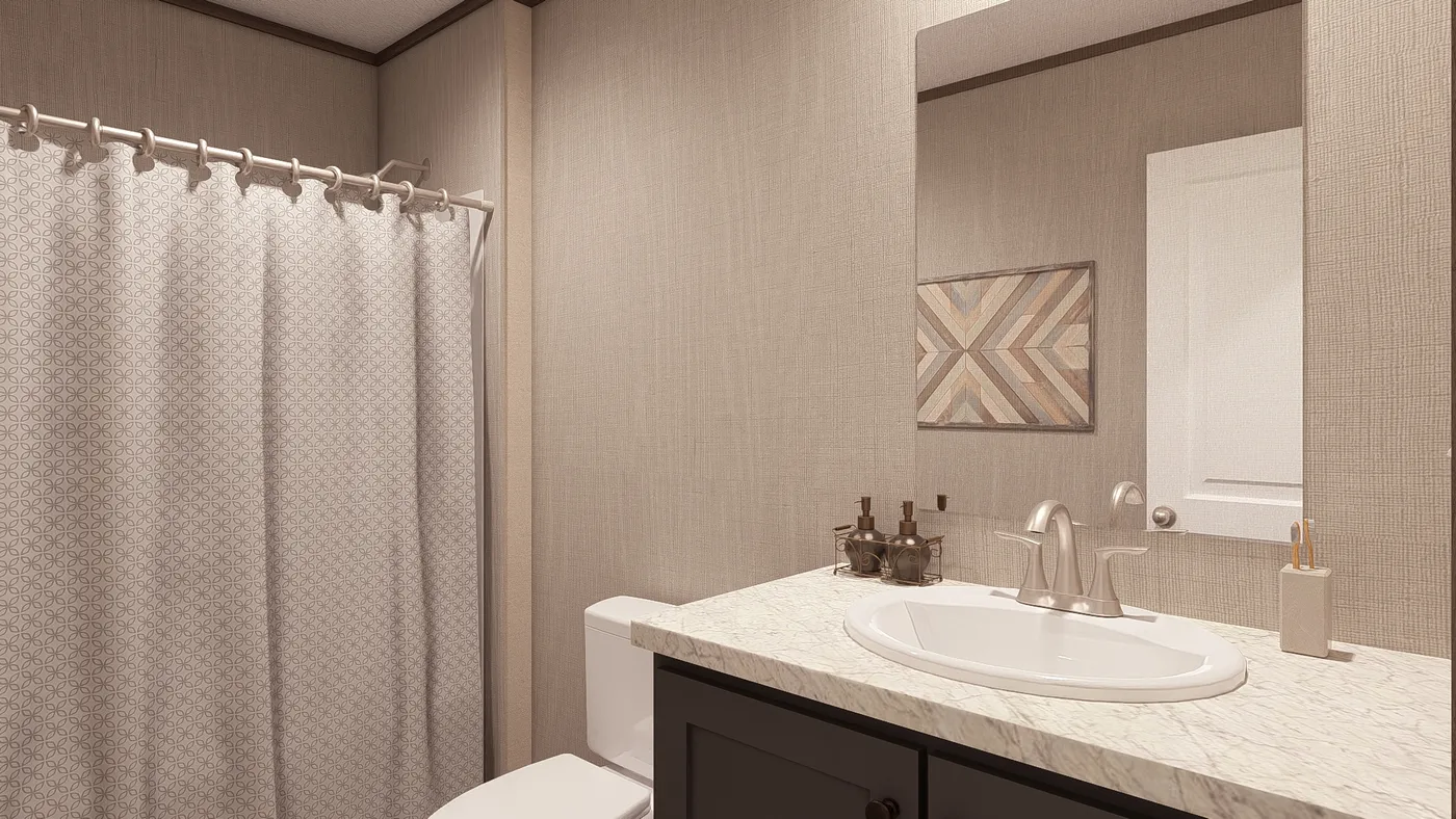 The LEGEND 28X56 4 BR Guest Bathroom. This Manufactured Mobile Home features 4 bedrooms and 2 baths.