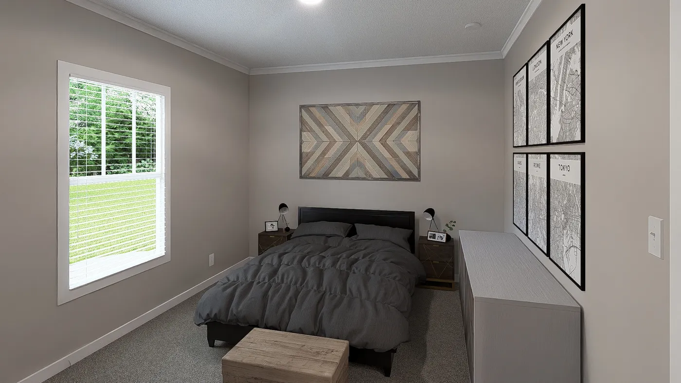 The THE HEXAGON Bedroom. This Manufactured Mobile Home features 4 bedrooms and 3 baths.