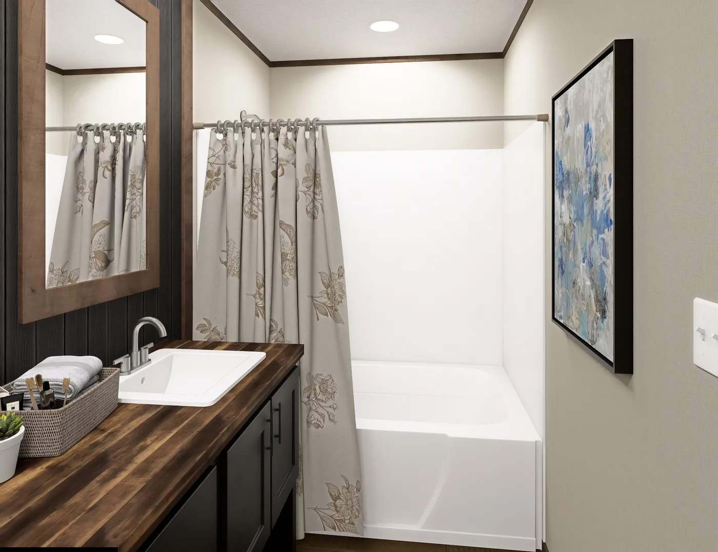 The ZION Guest Bathroom. This Manufactured Mobile Home features 3 bedrooms and 2 baths.