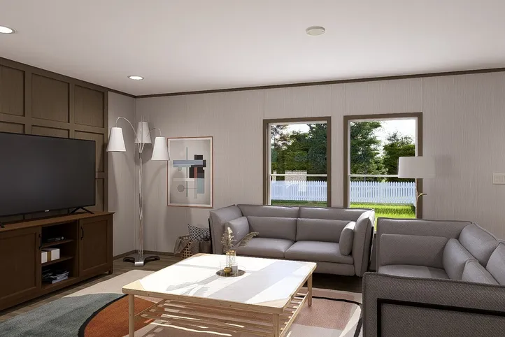 The CROCKETT Living Room. This Manufactured Mobile Home features 3 bedrooms and 2 baths.