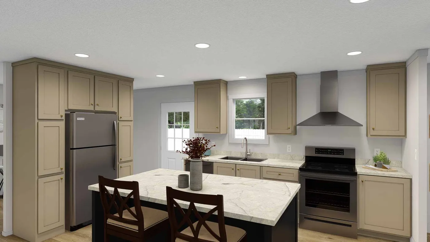 The ROCKET MAN Kitchen. This Manufactured Mobile Home features 3 bedrooms and 2 baths.