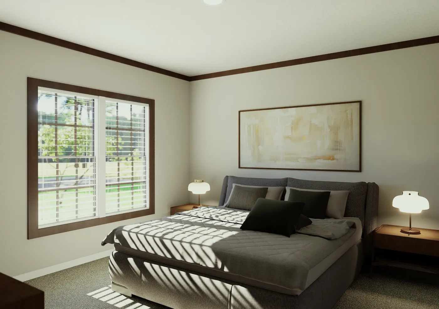 The THE ELITE Primary Bedroom. This Manufactured Mobile Home features 3 bedrooms and 2 baths.