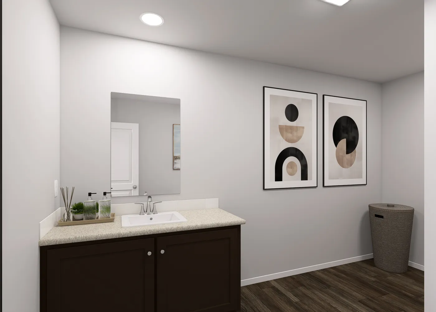 The SLE 481F Primary Bathroom. This Manufactured Mobile Home features 3 bedrooms and 2 baths.