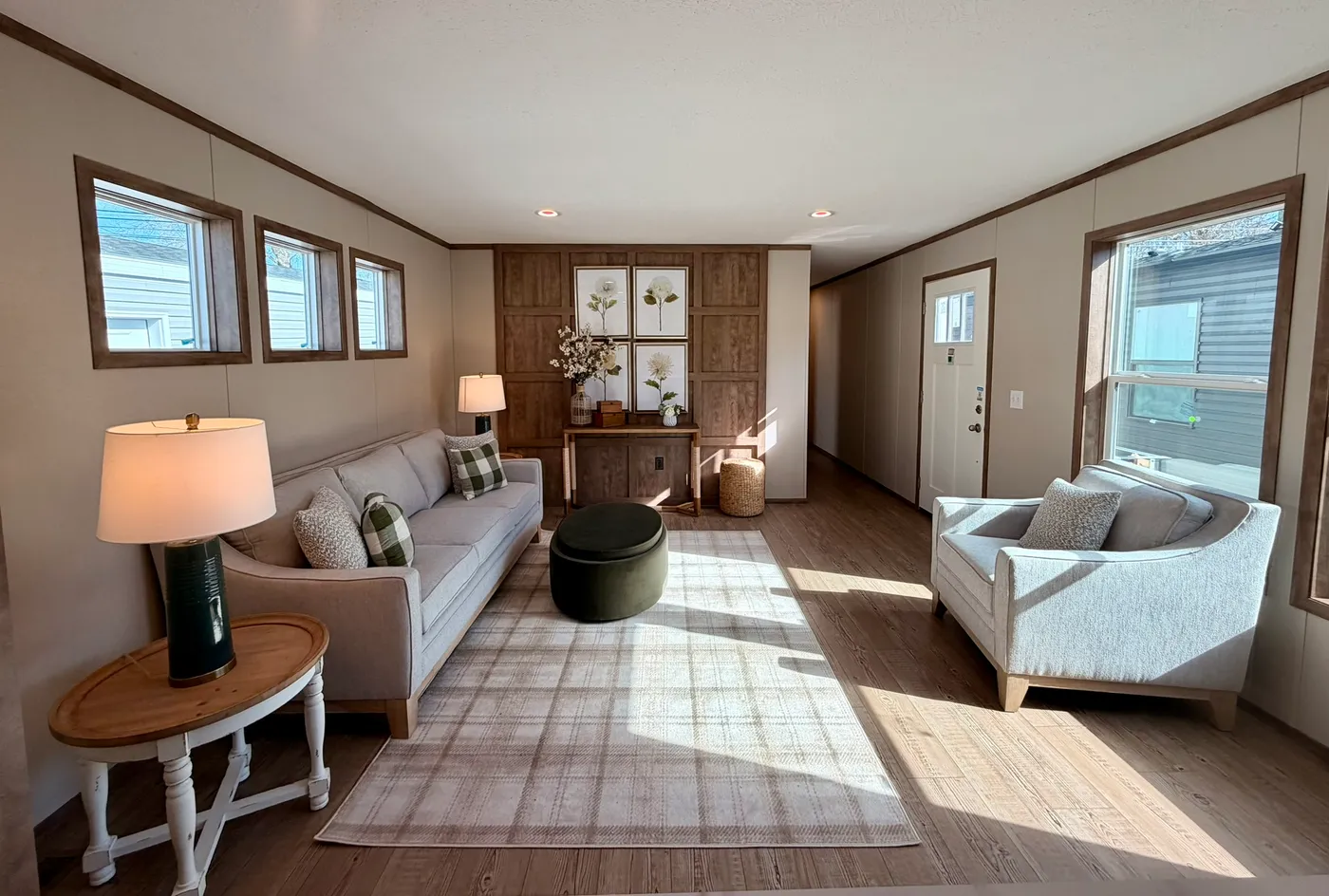 The HUDSON Living Room. This Manufactured Mobile Home features 3 bedrooms and 2 baths.