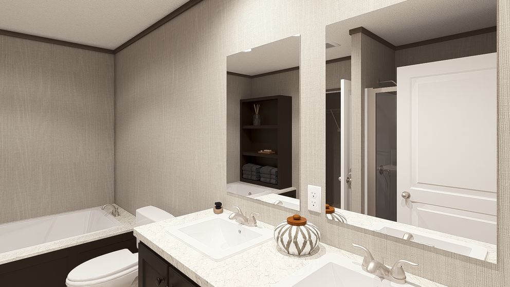 The ULTRA PRO 3 BR 28X60 Primary Bathroom. This Manufactured Mobile Home features 3 bedrooms and 2 baths.