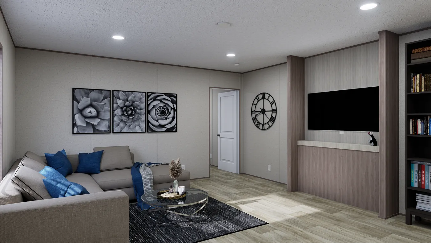 The FOOTHILLS 76 Living Room. This Manufactured Mobile Home features 3 bedrooms and 2 baths.