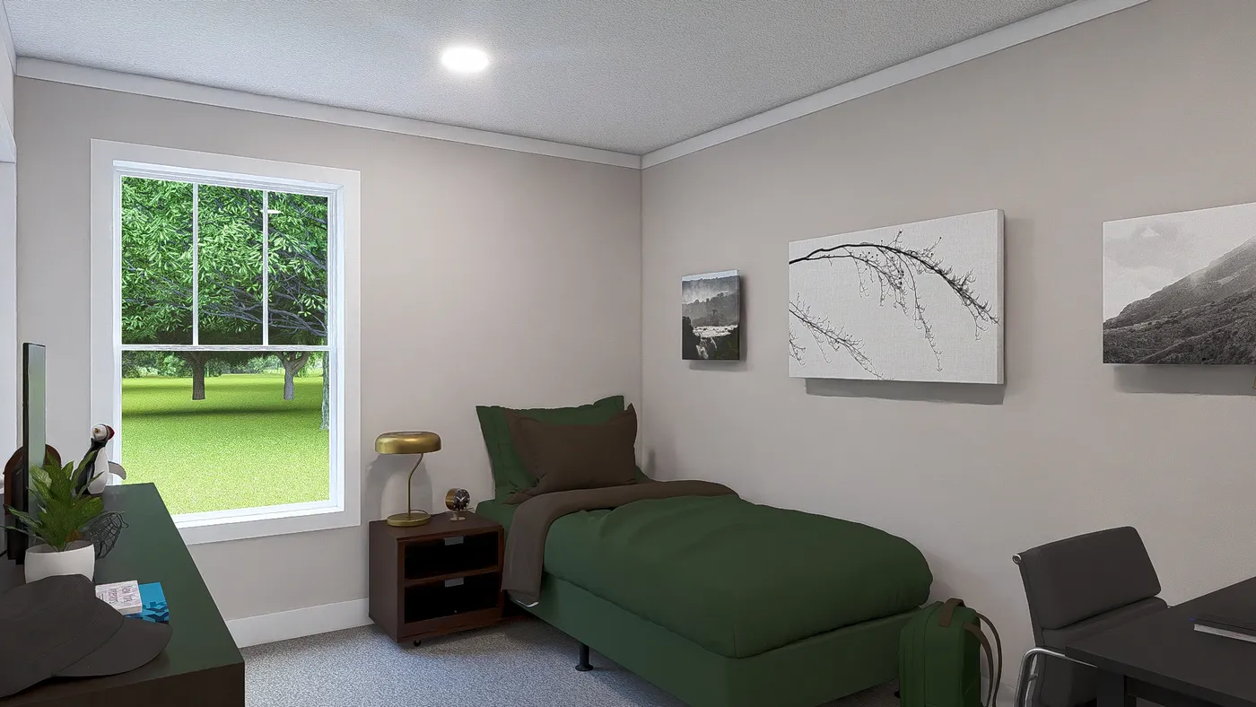 The SHOUT Guest Bedroom. This Manufactured Mobile Home features 3 bedrooms and 2 baths.