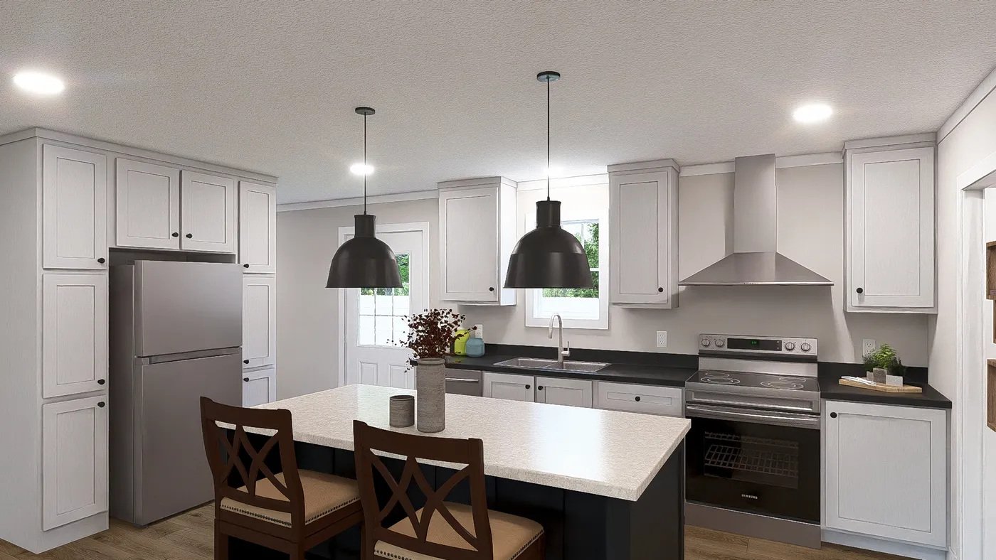 The ROCKET MAN Kitchen. This Manufactured Mobile Home features 3 bedrooms and 2 baths.