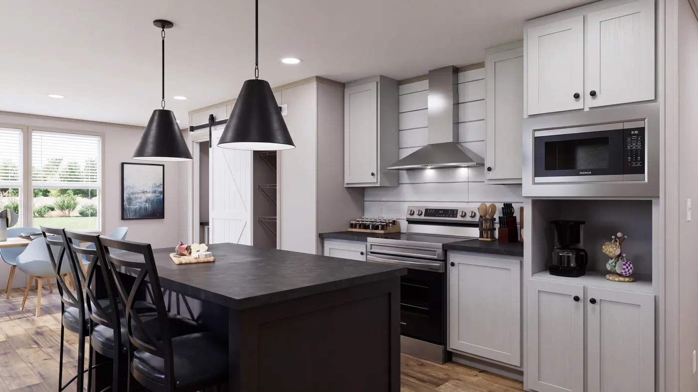 The MOUNTAIN BREEZE 3260 Kitchen. This Manufactured Mobile Home features 3 bedrooms and 2 baths.
