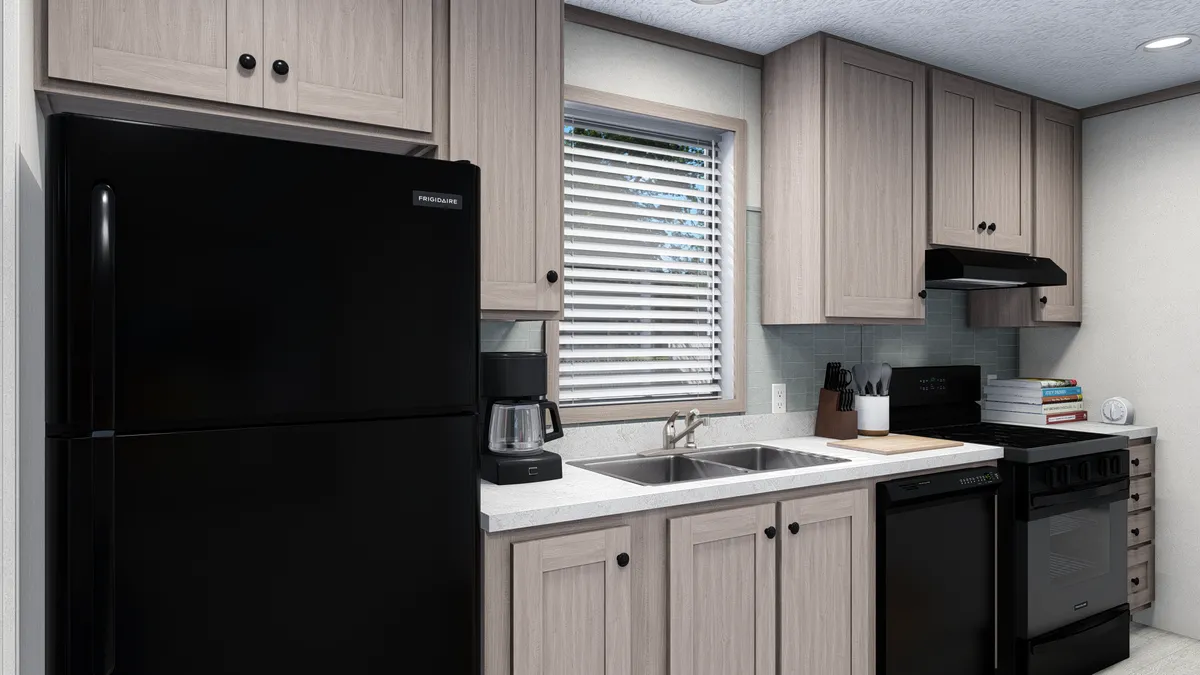 The 6614-4701 THE PULSE Kitchen. This Manufactured Mobile Home features 3 bedrooms and 2 baths.