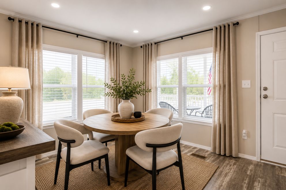 The NORTHSHORE Dining Room. This Manufactured Mobile Home features 3 bedrooms and 2 baths.