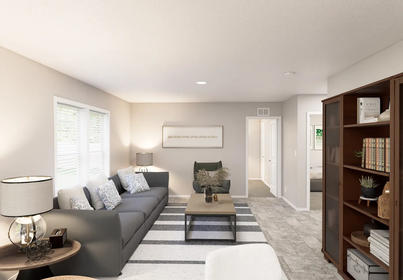 The SLE 681F Family Room. This Manufactured Mobile Home features 4 bedrooms and 2 baths.